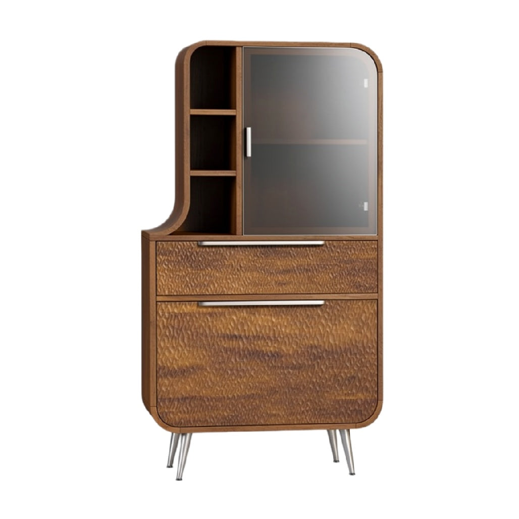 Moderne houten kast met glazen deur en open vakken