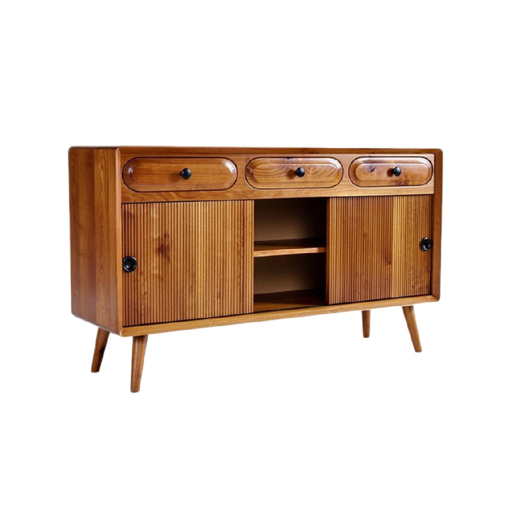 Titel: "Stevige Houten Dressoir met Roldeuren en Poten"