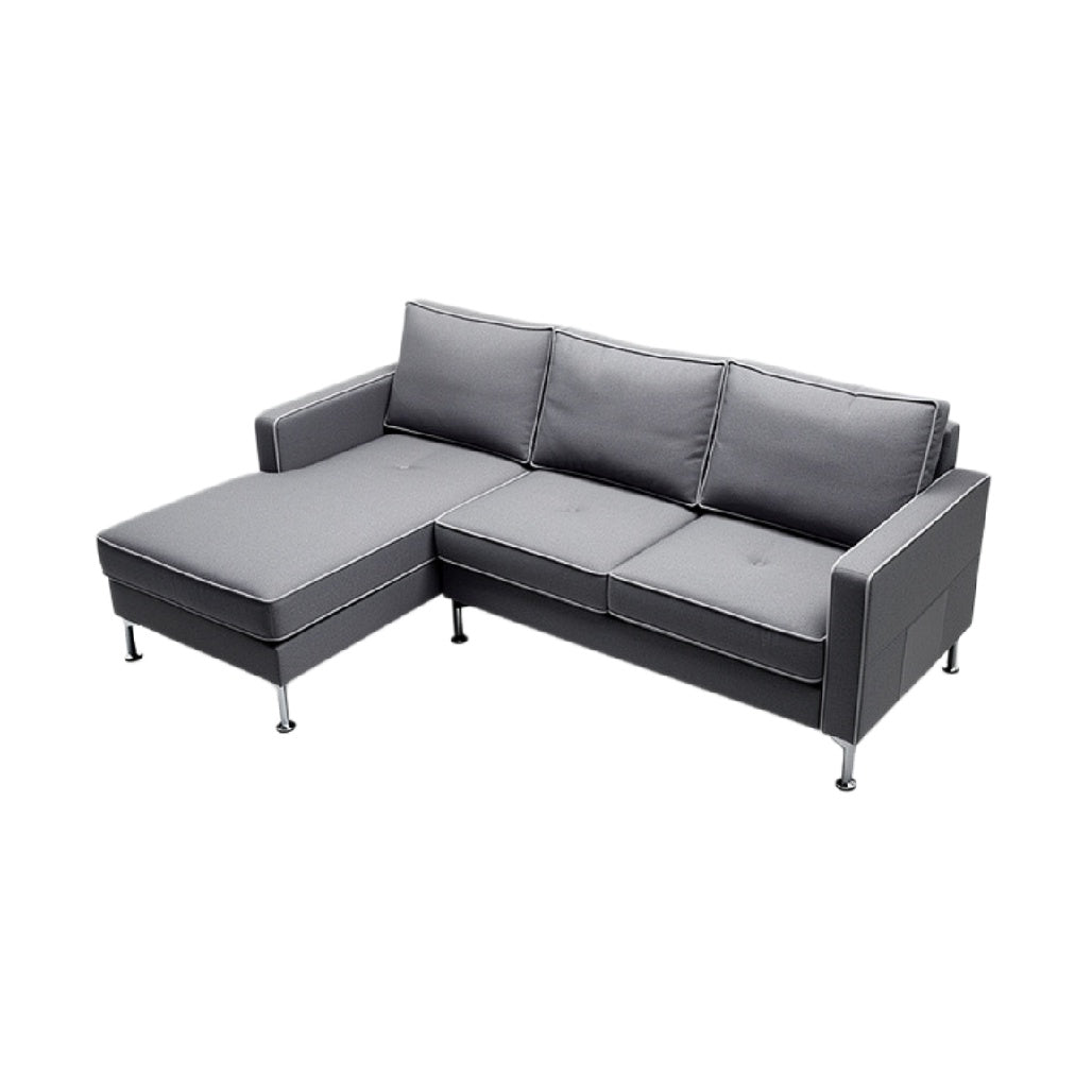 Moderne grijze L-vormige bank met uitschuifbare chaise longue