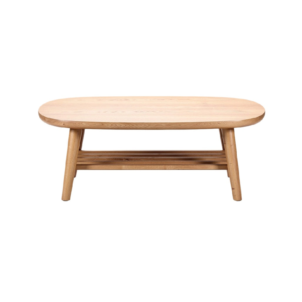 Eiken ovale salontafel met open planken