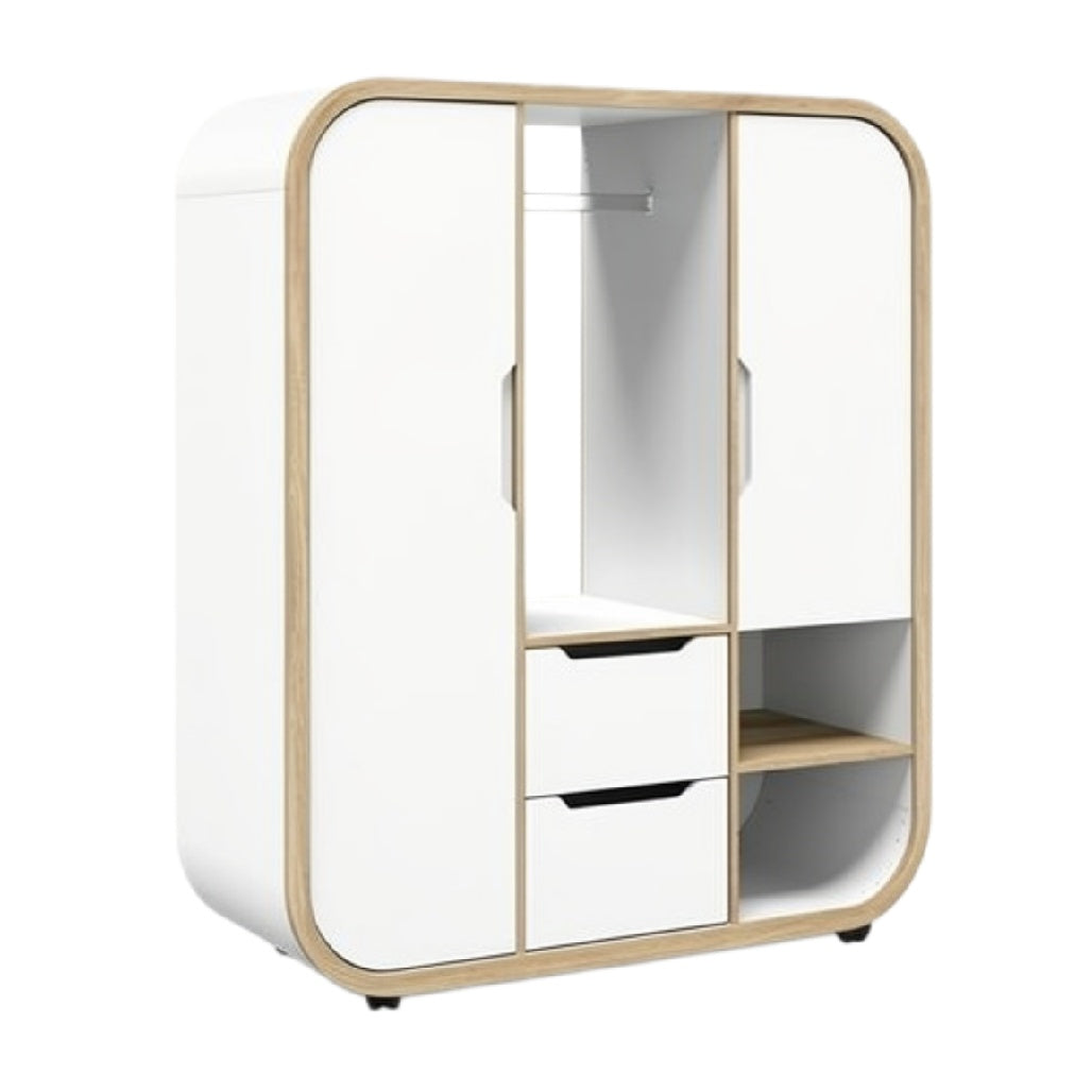 Moderne Witte Kasten met Houten Accenten voor Opslag